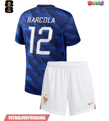 Lacne Dětský Futbalové dres Francúzsko Bradley Barcola #12 MS 2026 Krátky Rukáv - Domáci (+ trenírky)